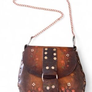 Vintage Floral Tooled Leather Crossbody Bag